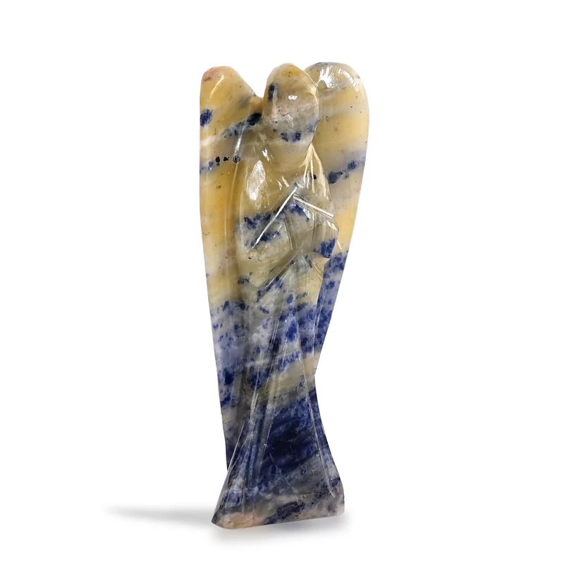 LIVMORE Handgeschnitzte Schutzengel Figur Sodalith ca. 7,62 cm Dunkelblau