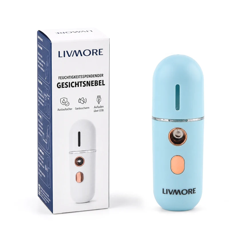 Livmore Nano-Gesichtssprüher für erfrischende Feuchtigkeit, wiederaufladbar, 12 ml, Blau