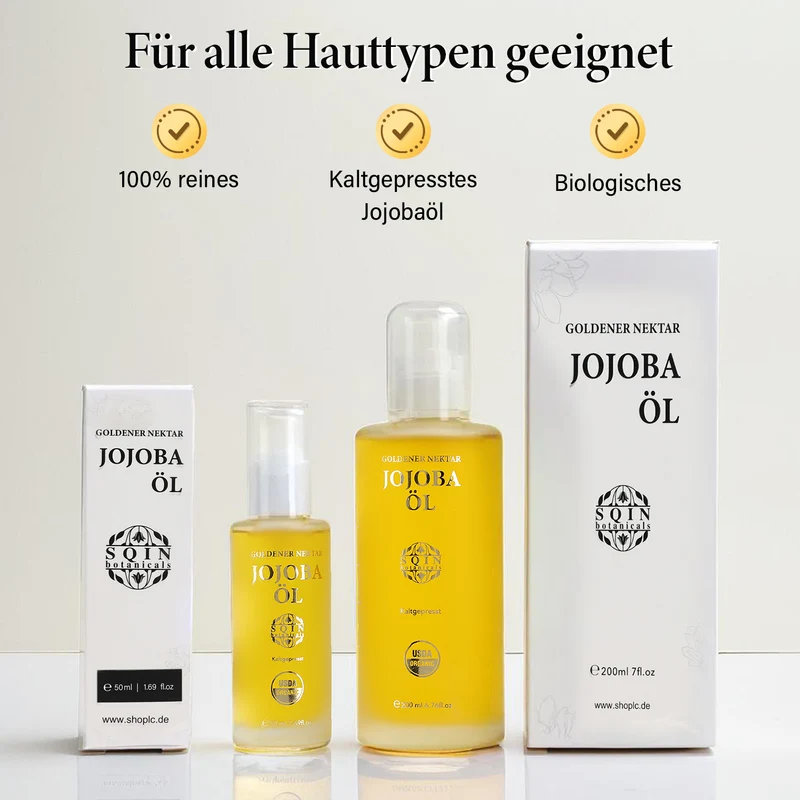 SQIN Botanicals Kaltgepresstes goldenes Nektar Jojobaöl, reines Pflegeöl, 200ml