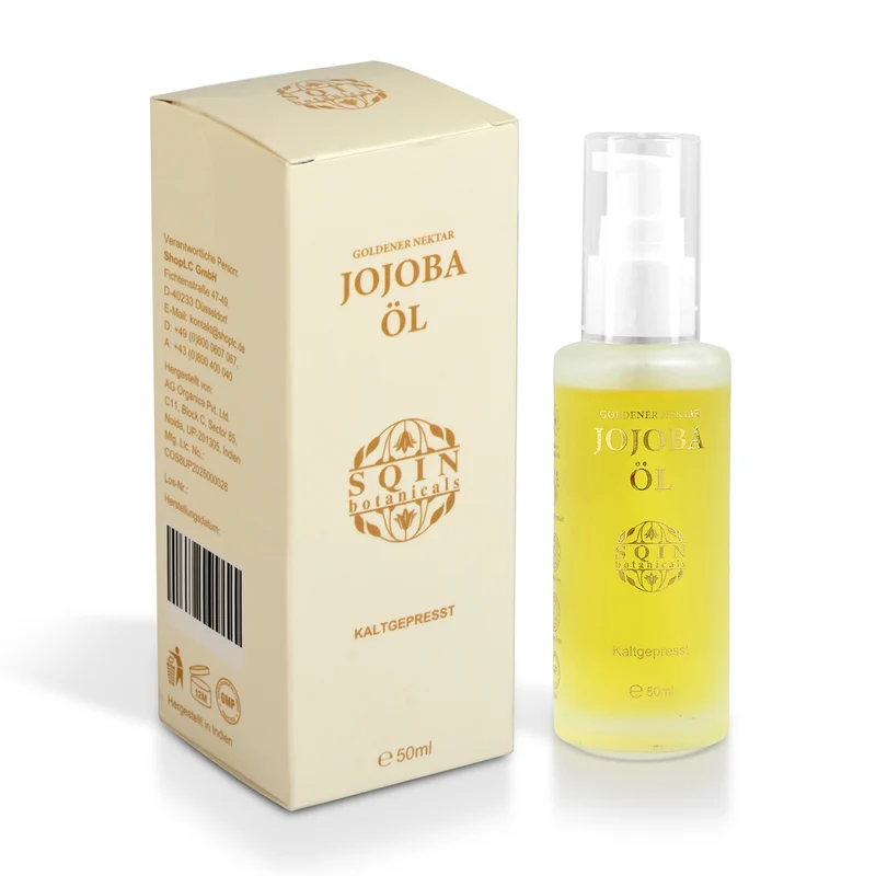 SQIN Botanicals Kaltgepresstes goldenes Nektar Jojobaöl, reines Pflegeöl, 200ml