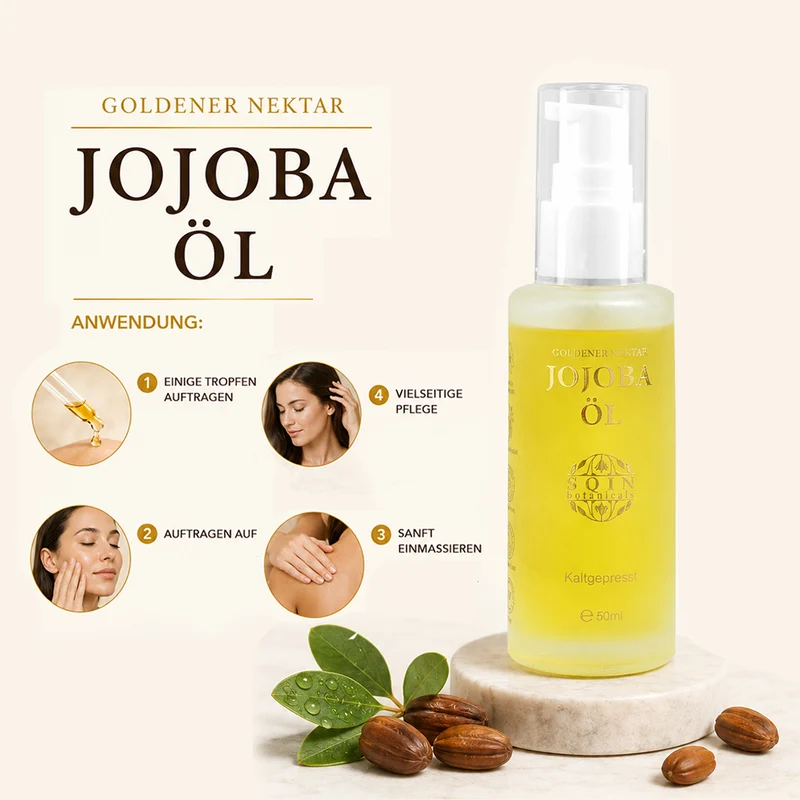 SQIN Botanicals Kaltgepresstes goldenes Nektar Jojobaöl, reines Pflegeöl, 200ml