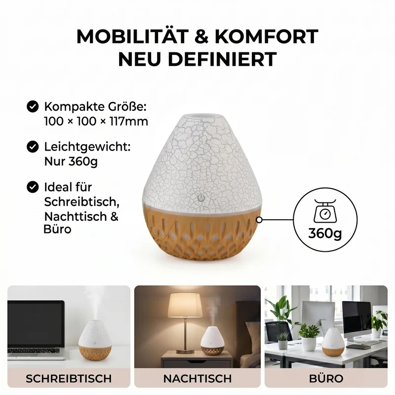 LIVMORE Vulcano Luftbefeuchter und Aromadiffusor mit 7 ätherischen Ölen, LED Farbwechsel, 200ml, Kaffee