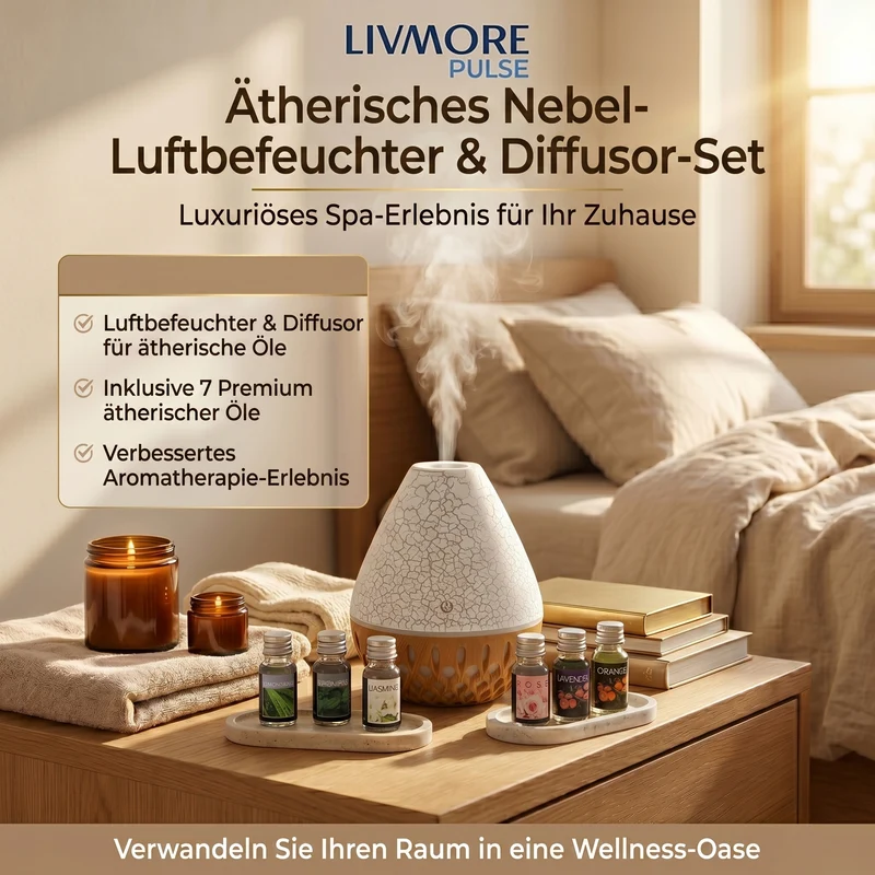LIVMORE Vulcano Luftbefeuchter und Aromadiffusor mit 7 ätherischen Ölen, LED Farbwechsel, 200ml, Kaffee
