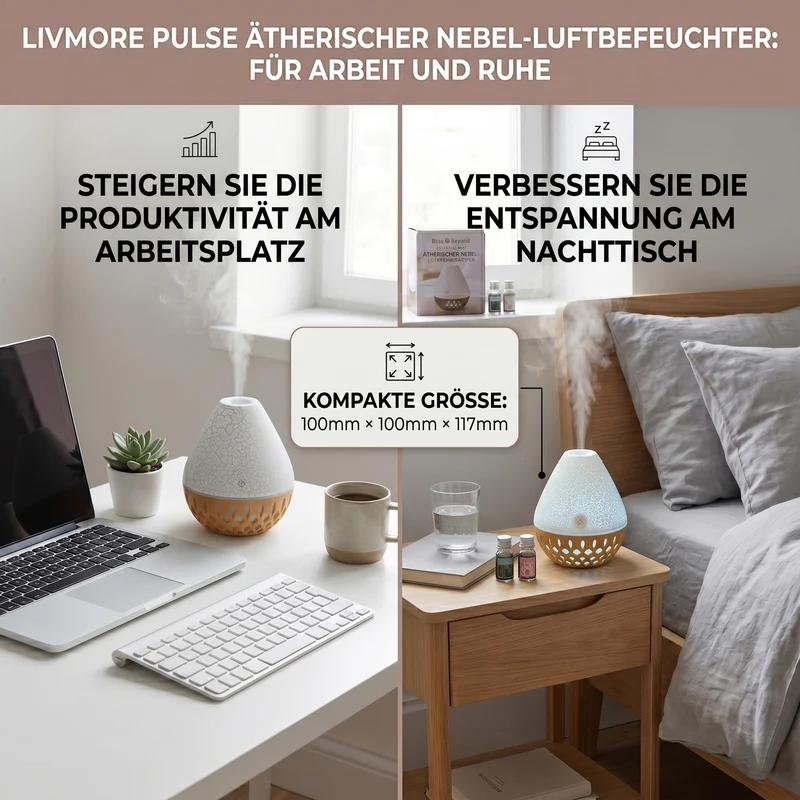 LIVMORE Vulcano Luftbefeuchter und Aromadiffusor mit 7 ätherischen Ölen, LED Farbwechsel, 200ml, Kaffee