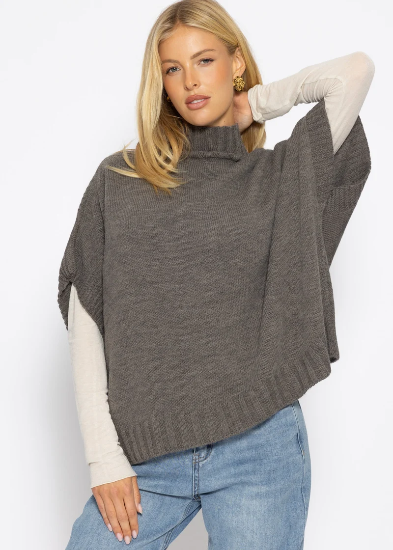 Oversize, ärmelloser Pullunder mit Turtleneck - grau