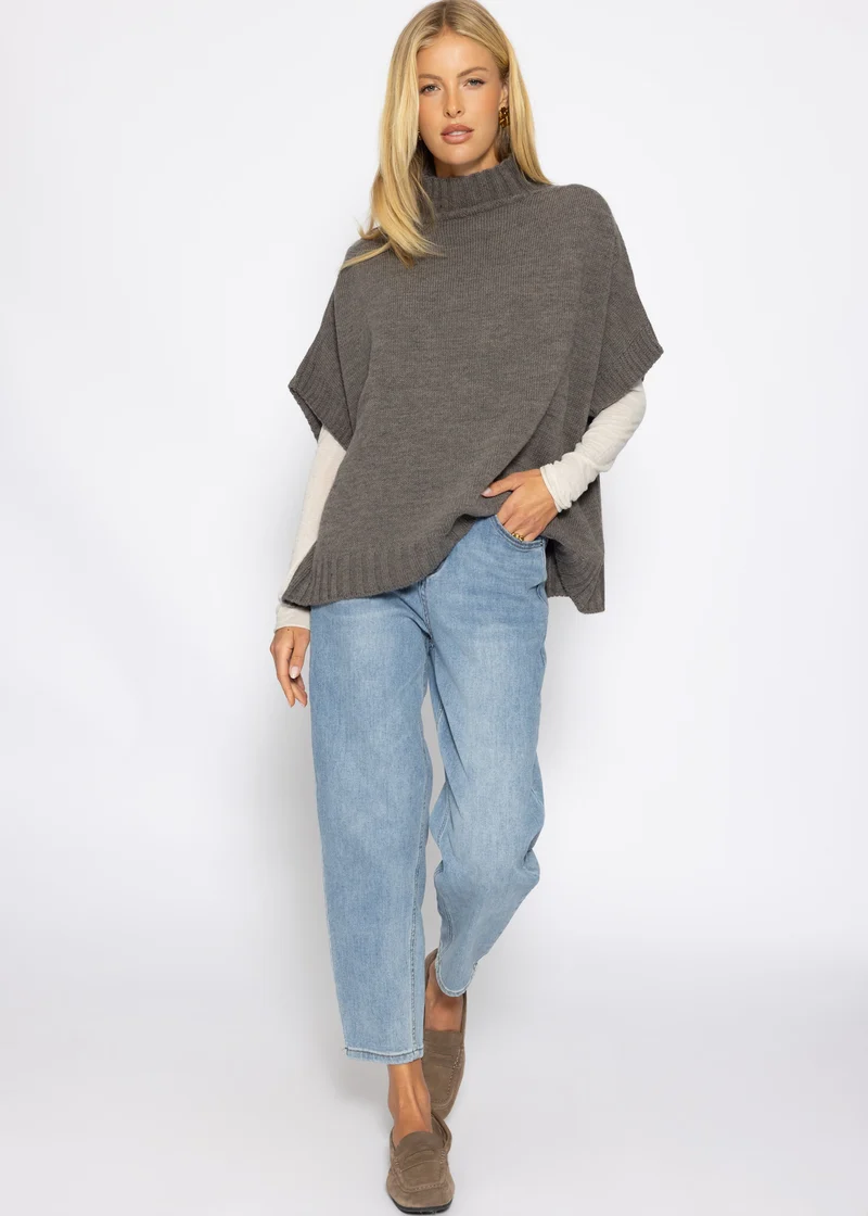 Oversize, ärmelloser Pullunder mit Turtleneck - grau