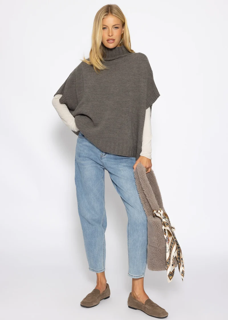 Oversize, ärmelloser Pullunder mit Turtleneck - grau
