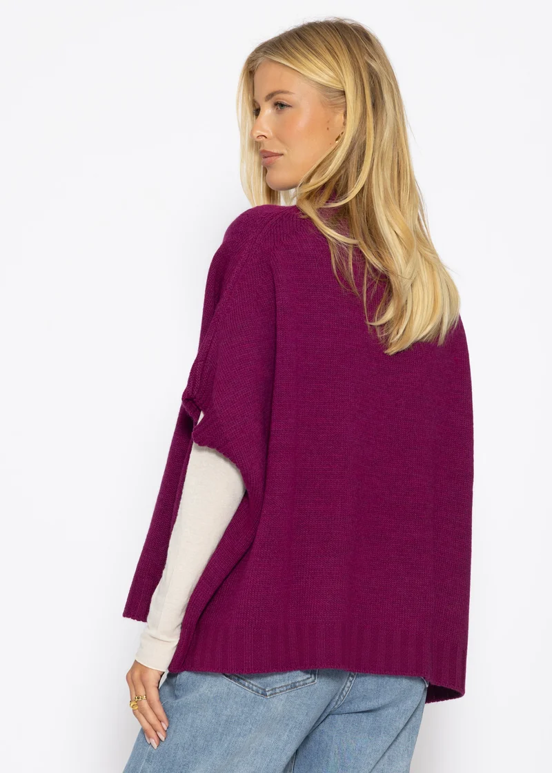 Oversize, ärmelloser Pullunder mit Turtleneck - plum
