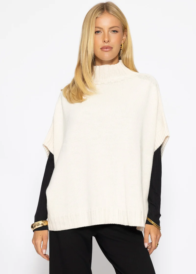 Oversize, ärmelloser Pullunder mit Turtleneck - offwhite