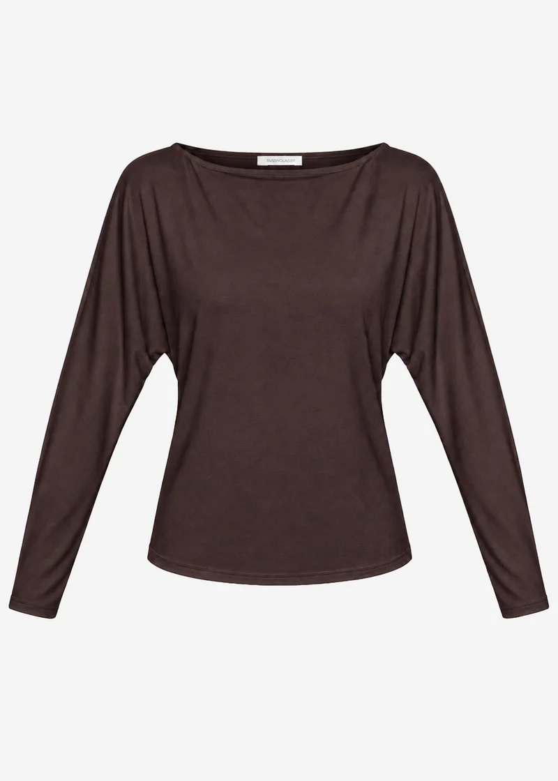 Langarmshirt mit Fledermausärmeln - braun