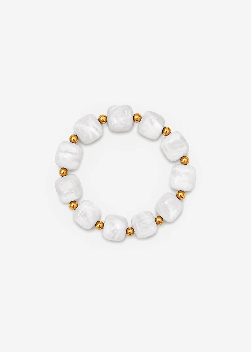 Elastisches Perlenarmband mit gold Akzenten - weiß