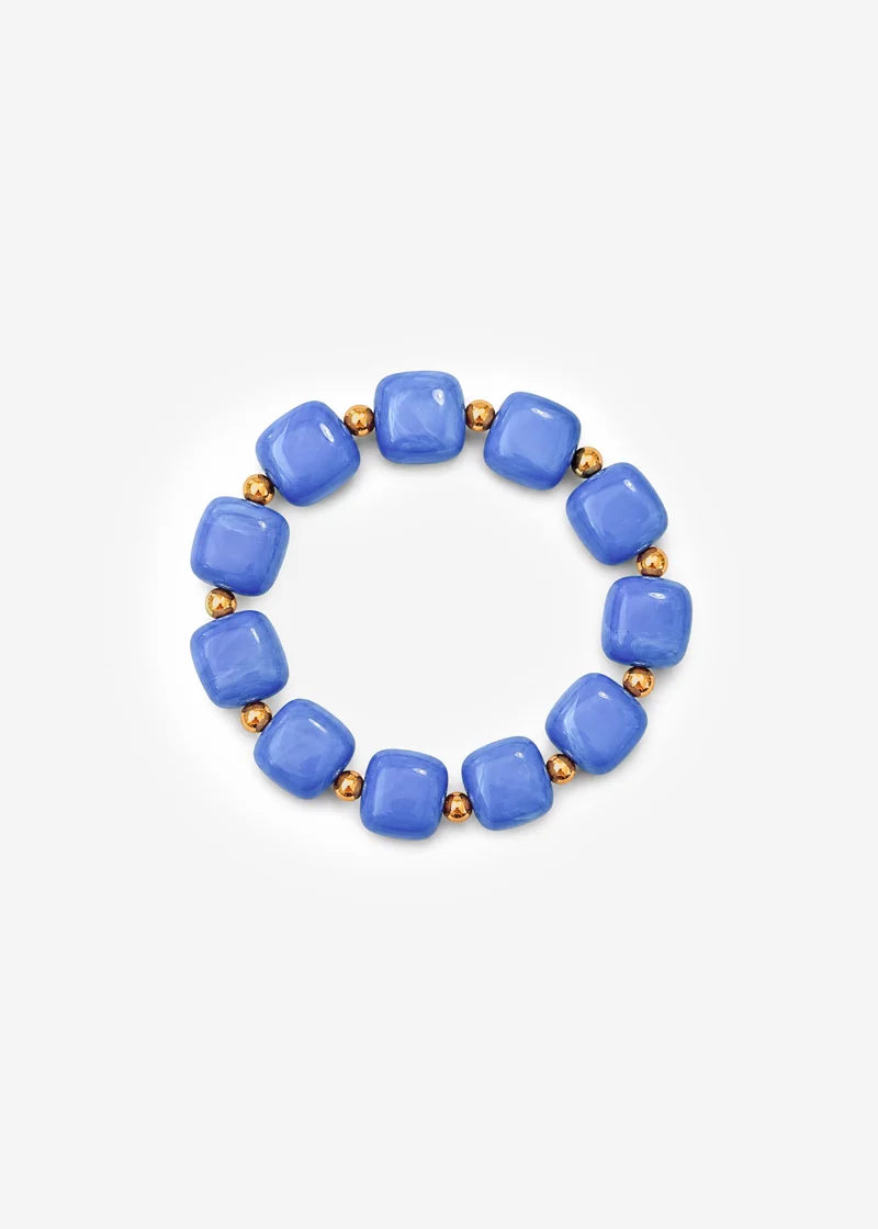 Elastisches Perlenarmband mit gold Akzenten - blau